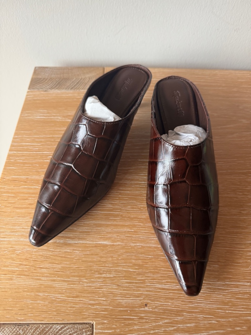 NWOB MADEWELL Women’s The Emilie Heeled Mule Chocolate Raisin Croc Size 7 - Picture 3 of 16